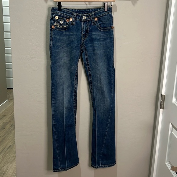 Vintage True Religion Jeans Y2K Size 28 Joey Eopert Creased Boot Wide World Tour - Picture 2 of 12